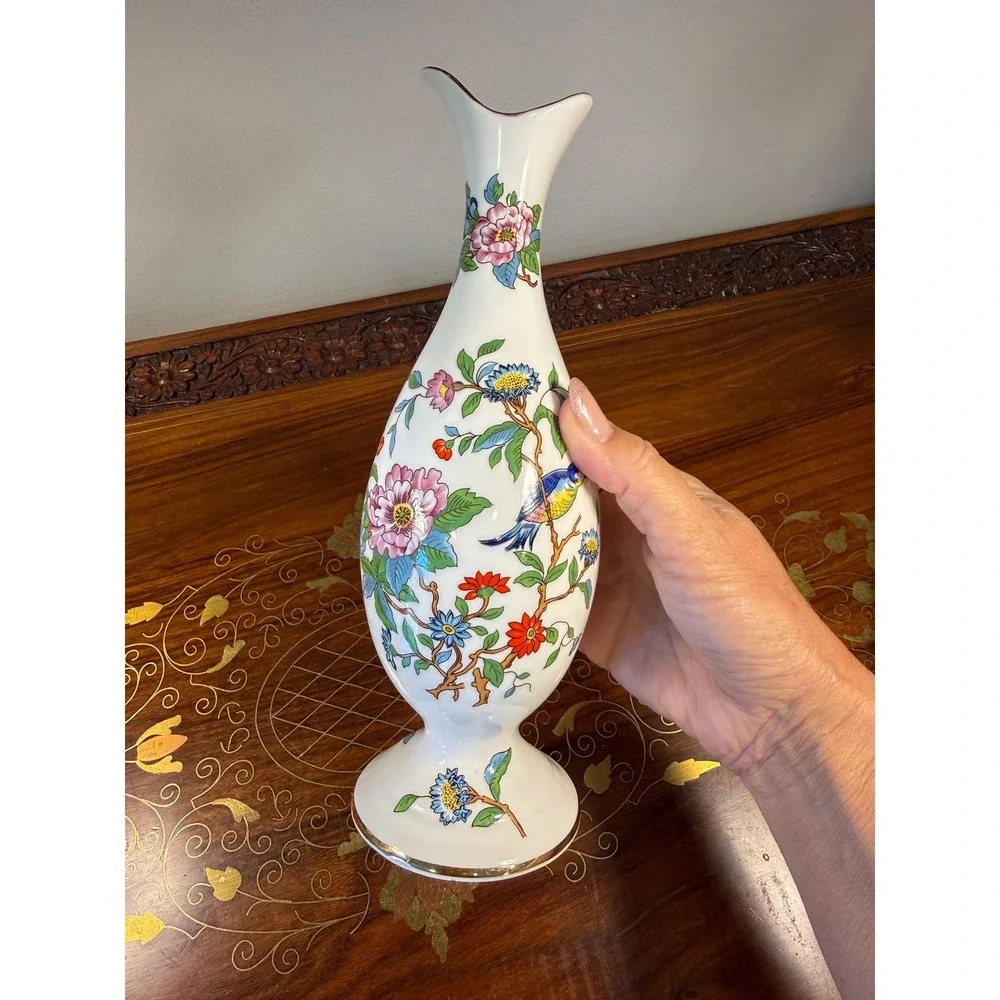 Vintage Aynsley Pembroke Bud Vase • Fine Bone China Bird Floral Vase